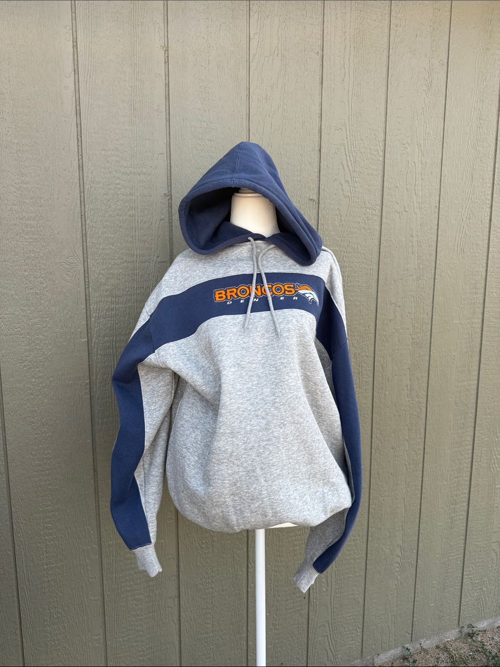 NFL Broncos Two-Tone Gray and Navy Pullover Hoodie